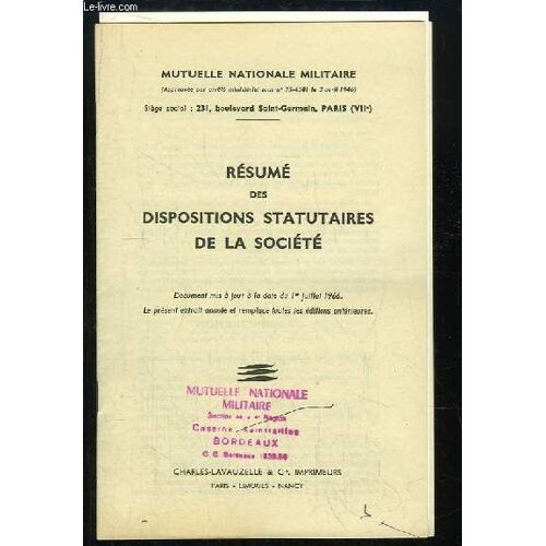Résumé Des Dispositions Statuaires De La Société