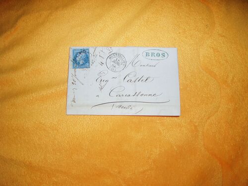 Lettre De 1864  / Bros Banque & Recouvrements / 2 Cachets 1 De Montpellier 1 De Carcassone + Tampon Bros   / + Timbre Napoleon 20c. Bleu