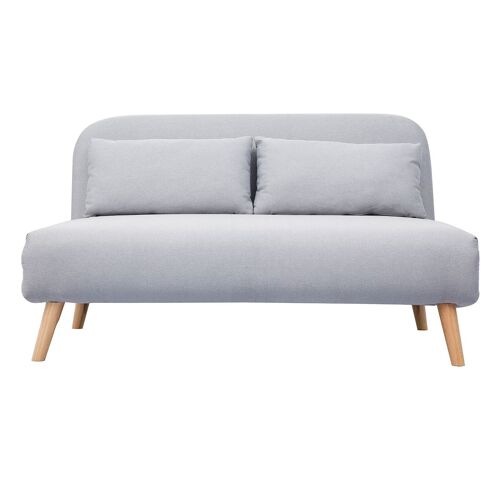 Banquette convertible 2 places en tissu gris clair AMIKO