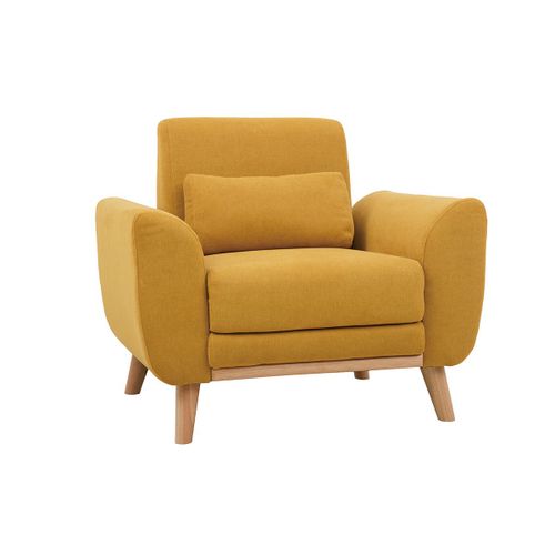 Fauteuil Design Effet Velours Jaune Moutarde Et Bois Clair Ektor
