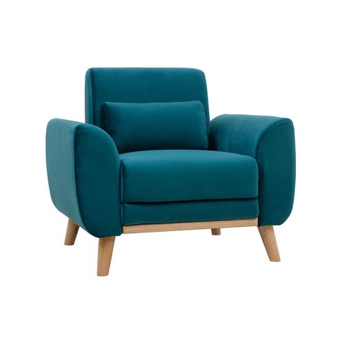 Fauteuil Design Velours Bleu Pétrole Et Bois Clair Ektor