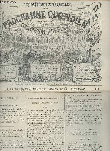 Programme Quotidien Du Dimanche 7 Avril 1867 De L Exposition Universelle Autorisé Par La Commission Paritaire