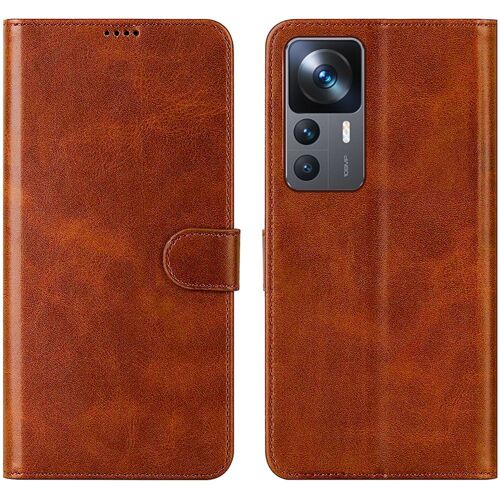 Coque pour Xiaomi 12T / 12T Pro - Coque Rabat Effet Cuir Elégant Fermeture Magnétique - Marron - E.F.Connection