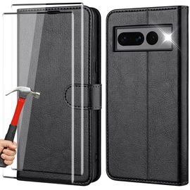 Pack De 2 Verres Trempés Avec Coque Pour Google Pixel 7 Pro Noir Porte-Carte Portefeuille Cuir Pu - E.F.Connection