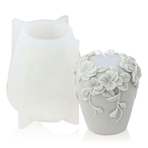 Cylinder Candle Molds Silicone, 3d Rattan Flowers Silicone Candle Mould For Aromatherapy Candle, (A