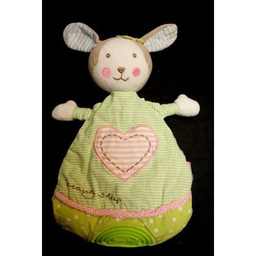 Doudou Peluche Lapin Babysun Baby Sun Beauty Sleep Vert Coeur Rose Anneau Dentition