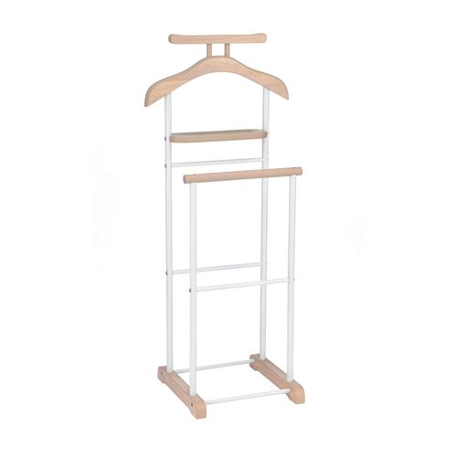 Valet De Chambre Medina Chevalet De Nuit Double Portant Pour Vêtements, En Mdf Décor Chêne Sonoma Et Métal Laqué Blanc