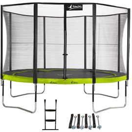 Kangui - Trampoline De Jardin Rond 430 Cm + Filet De Sécurité + Échelle + Kit D'ancrage | Punchi Vert 430