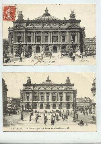 2 Cartes Postales Anciennes(1910) Paris. L'opera : La Place De L'opera  Et La Station Du Metro