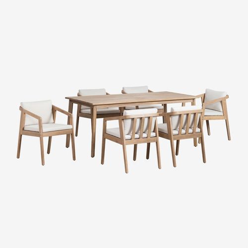 Ensemble Table Rectangulaire (180x90 Cm) Et 6 Chaises De Salle À Manger En Bois D'acacia Kaela Brun Acacia