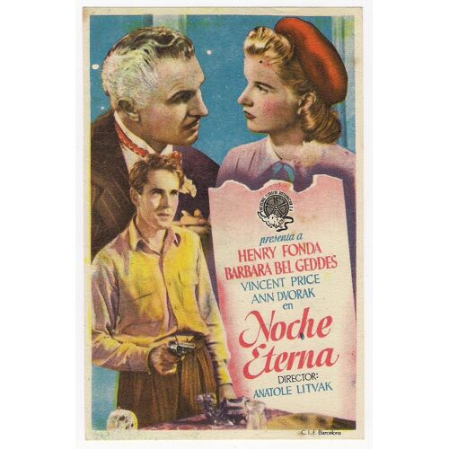 The Long Night * Anatole Litvak - 1947 - Petite Affiche De 9x13,5 Cm * Affichette Espagnole Originale De Cin?ma  * Henry Fonda ; Barbara Bel Geddes ; Vincent Price  * Remake Jean Gabin Le Jour Se Leve