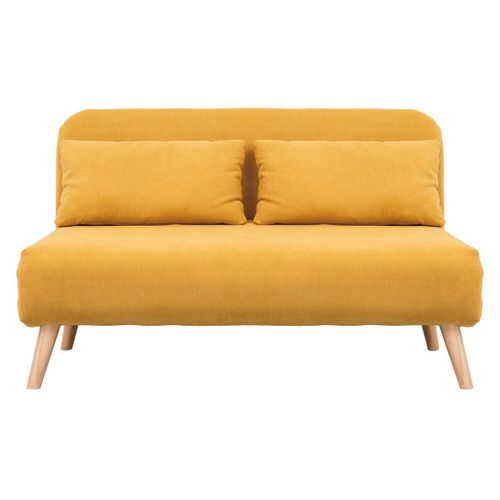 Banquette Convertible 2 Places Effet Velours Moutarde Amiko