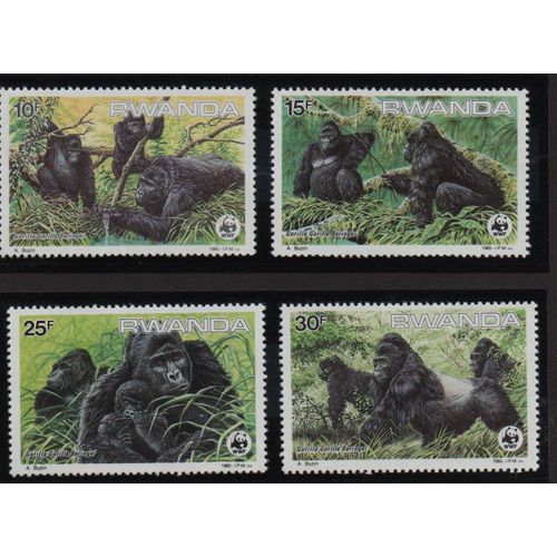 Rwanda Timbres Animaux : Les Gorilles 1985 Wwf