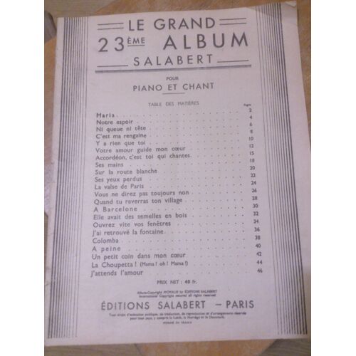 Le Grand 23 Ème Album Salabert Pour Piano Et Chant
