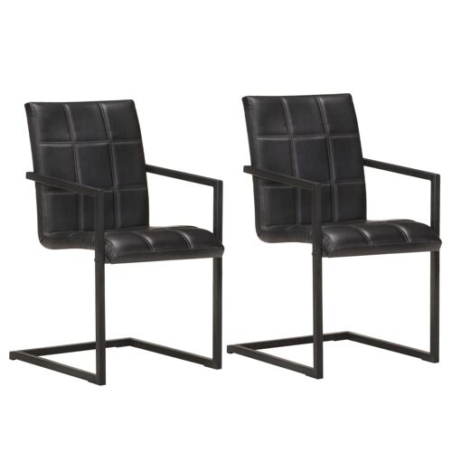 Lot de 2 chaises de salle à manger cuisine cantilever design rétro cuir noir véritable CDS020371