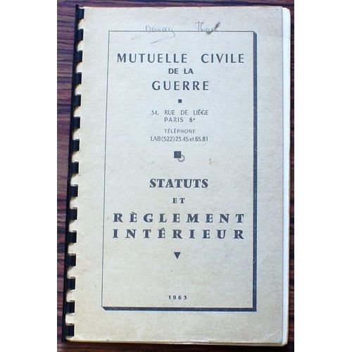 Statuts Et Reglement Interieur 1963 Mutuelle De La Guerre