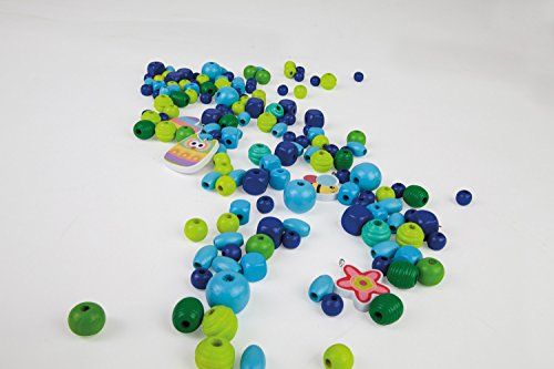 Lena- Jeu Artisanales En Bois De 400 Enfiler 5 Pendentifs Et 6 Cordes Pour Enfants Partir De 4 Ans Perles Pour Fabriquer Vous-Même Des Colliers De Bijoux 32003 Bleu