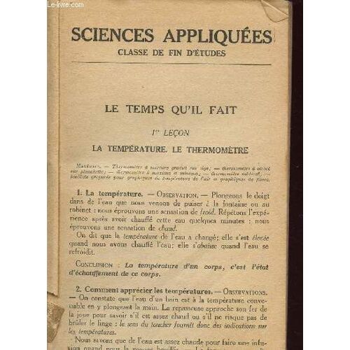 Sciences Appliquees - Classe De Fin D'etudes.