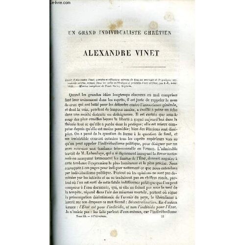 Revue Nationale Et Étrangère, Politique, Scientifique Et Littéraire - Tome Iii - Livraison N° 10 - Un Grand Individualiste Chrétien, Alexandre Vinet Par Edmond De Pressensé, Scènes De La Vie Privée En(...)