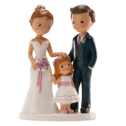 FIGURINE COUPLE MARIÉS AVEC FILLE 16CM