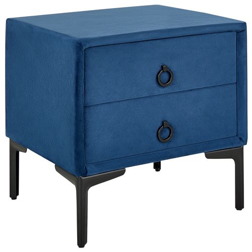 Table De Chevet En Velours Bleu 2 Tiroirs Sezanne