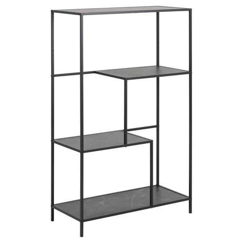Bibliothèque 3 étagères asymétriques en Métal et Mélamine - H.114 cm - Noir