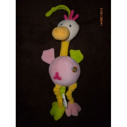 Doudou Canard Autruche Baby Nat' Babynat Peluche Musical Rose