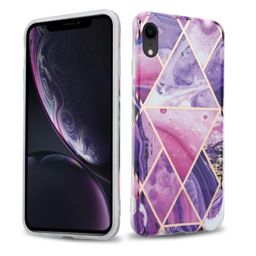 Cadorabo Housse compatible avec Apple iPhone XR en Marbre Vague Violet No. 14 - Étui de protection en silicone TPU avec motif mosaïque