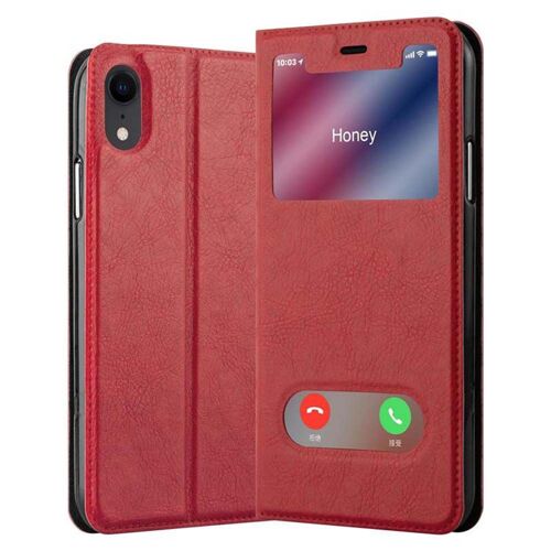 Cadorabo Housse compatible avec Apple iPhone XR en ROUGE SAFRAN - Étui de protection avec fermeture magnétique, fonction de support et 2 fenêtres de visualisation