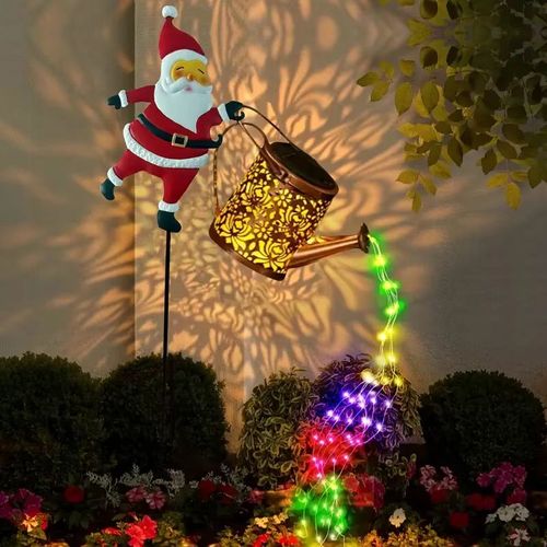 Arrosoir Solaire Noël Métal Vintage LED , Décoration Jardin Extérieur Cadeau