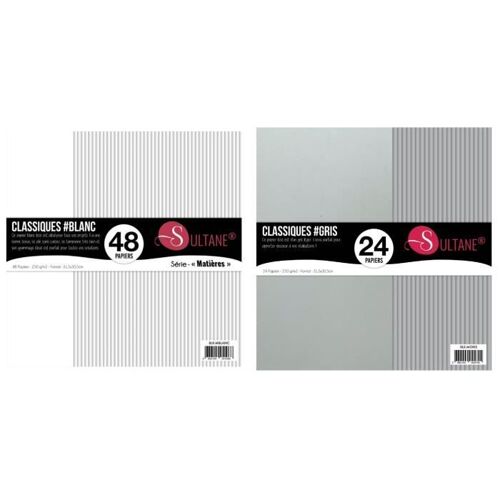 72 Papiers Scrapbooking Blanc + Gris - 300g/ M²