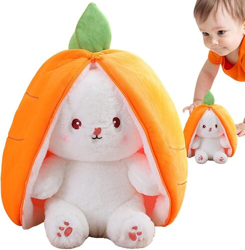 Jouet De Poupée Lapin,Peluche Lapin Réversible Fruit Design - Animaux Super Doux Pour Bébés,Cadeaux Pour Enfants(Carotte)
