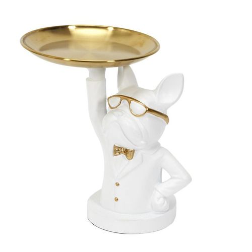 Paris Prix - Statuette & Vide-poche "bulldog Ii" 21cm Blanc