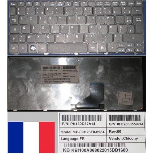 Clavier Azerty Français / French Pour GATEWAY LT21, Acer One 532H, D260 Series, Noir / Black, Model: MP-09H26F0-6984, PN: PK130D32A14, KB.I100A.068