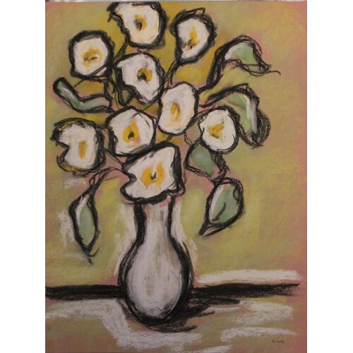 Pastel Sur Papier. Bouquet Blanc