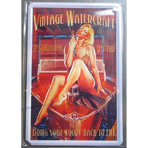 Plaque Pin Up Blonde Sexy Sur Bateau Vintage Watercraft