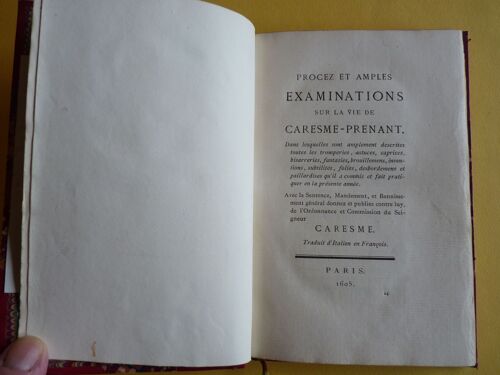 Procez Et Amples Examinations Sur La Vie De Caresme- Prenant