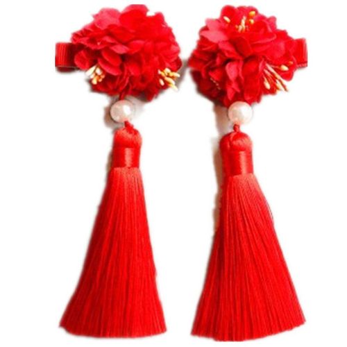 Pinces À Cheveux Style Chinois Pour Filles, 2 Pièces, Épingles À Cheveux, Ruban, Fleurs, Perles, Pour Bébé, Couvre-Chef
