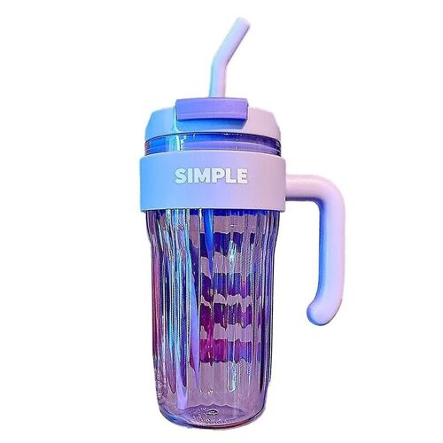 Simple Large Capacity Handy Plastic Cup Girl Office Mug Handle Straw Water Cup Couple Drinking Cup