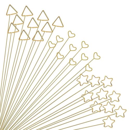 30pcs Gold Flower Card Holder Sticks, 12 Inch Metal Wire Floral Picks, Gold Flower Pick Card Holder