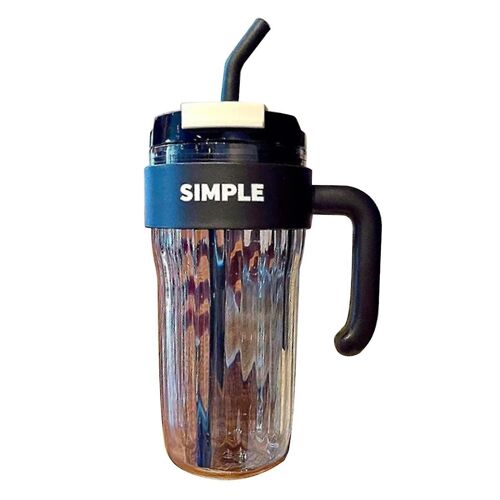 Simple Large Capacity Handy Plastic Cup Girl Office Mug Handle Straw Water Cup Couple Drinking Cup