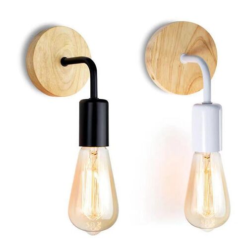 2pcs Vintage Bois Applique E27 Ampoule Rétro Industriel Applique Murale Pour Home Loft Salon Lampe Applique