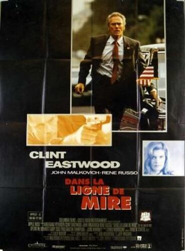 Dans La Ligne De Mire (In The Line Of Fire) - Véritable Affiche De Cinéma Pliée - Format 120x160 Cm - De Wolfgang Petersen Avec John Malkovich, Clint Eastwood, Fred Thompson, Rene Russo - 1993