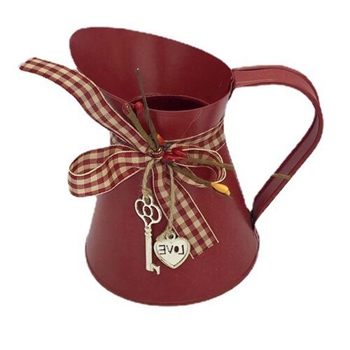 Vase à fleurs Seau noeud coeur pendentif peut ferme rustique cruche pour centres de table pays fer pichet jardinière Jug-B