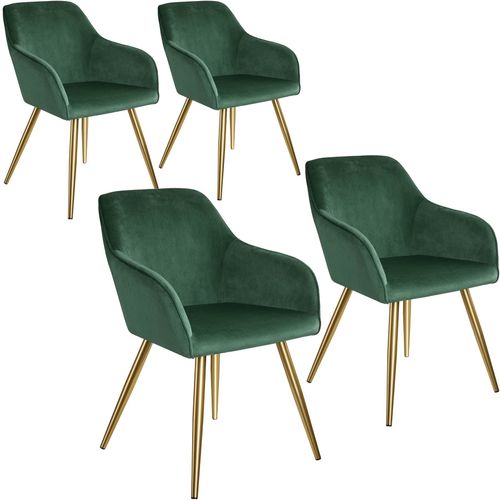 4 Chaises Marilyn Effet Velours Style Scandinave - Vert Foncé/Or
