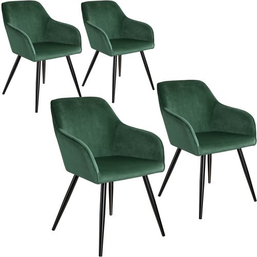 4 Chaises Marilyn Design En Velours Style Scandinave - Vert Foncé/Noir
