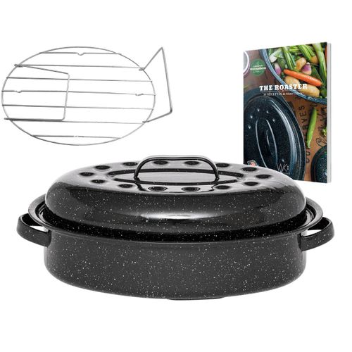 Graniteware - Cocotte Roaster Format Moyen | Acier Émaillé | Ovale | 4l | Ultra-Légère | Grille De Cuisson En Inox + Livre De 35 Recettes