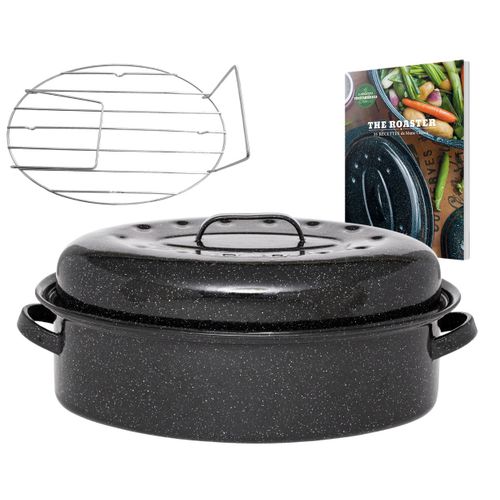 Graniteware - Cocotte Roaster Grand Format | Acier Émaillé | Ovale | 8l | Ultra-Légère | Grille De Cuisson En Inox + Livre De 35 Recettes