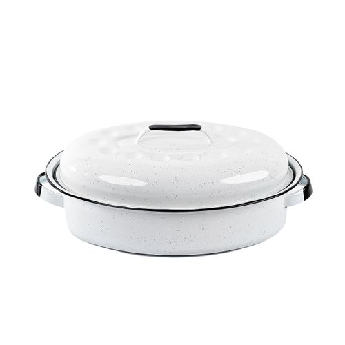Graniteware | Cocotte Ovale Roaster | Format Moyen 4l | Acier Émaillé Blanc| Ultra-Légère | Ne Se Tâche Pas, Facile À  Nettoyer