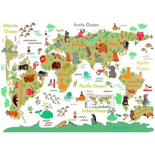 Dessins Animés Animaux Carte Du Monde Stickers Murals DIY Papier Peint Chambre Chambre Chambre Chambre Pépinière Décoration Murale Stickers Murals H